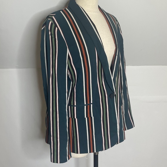ZARA Woman Striped Bottle Green Blazer - Picture 4 of 11